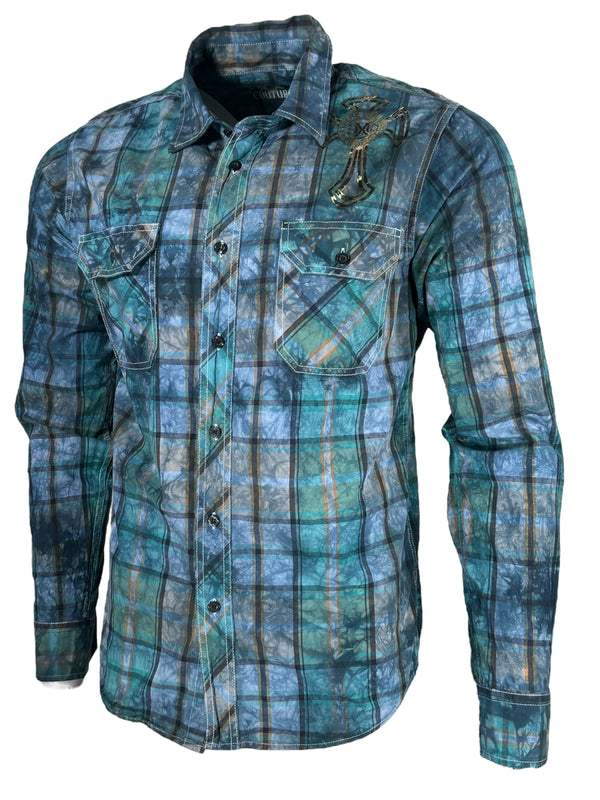 Xtreme Couture by Affliction Men's Button Down Shirt Gilded Cross