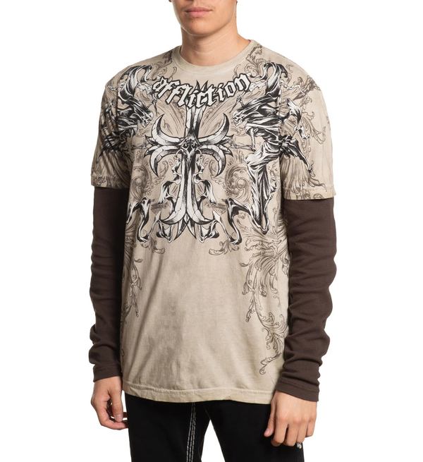Affliction Men's Long Sleeve T-shirt Jump 2Fer
