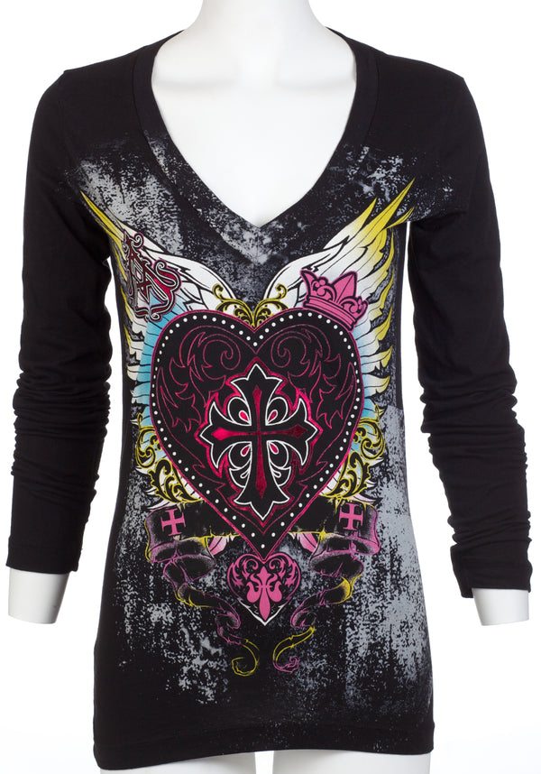 Archaic By Affliction Women's T-Shirt DARLING V-neck