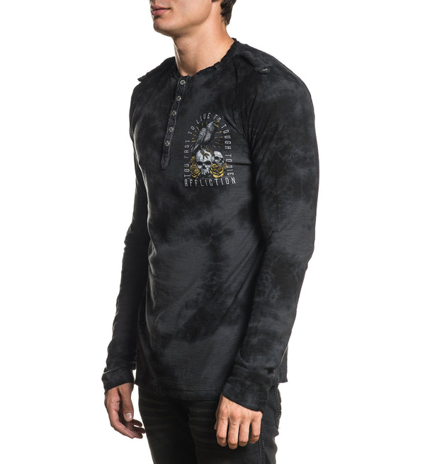 Affliction Men's T-shirt BLACK CROW L/S Henley
