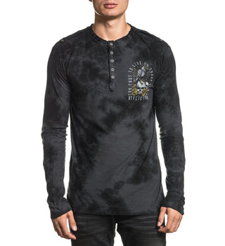 Affliction Men's T-shirt BLACK CROW L/S Henley
