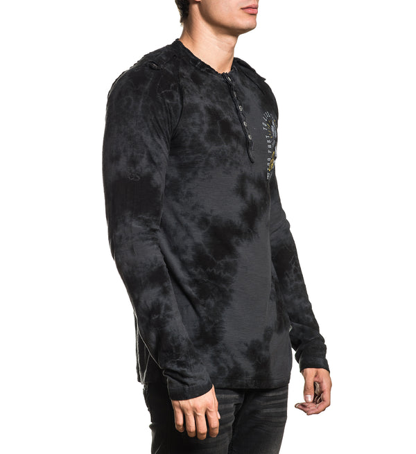 Affliction Men's T-shirt BLACK CROW L/S Henley