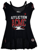 Sinful By Affliction Women's T-shirt Shoulder Cold Top Freeide  =
