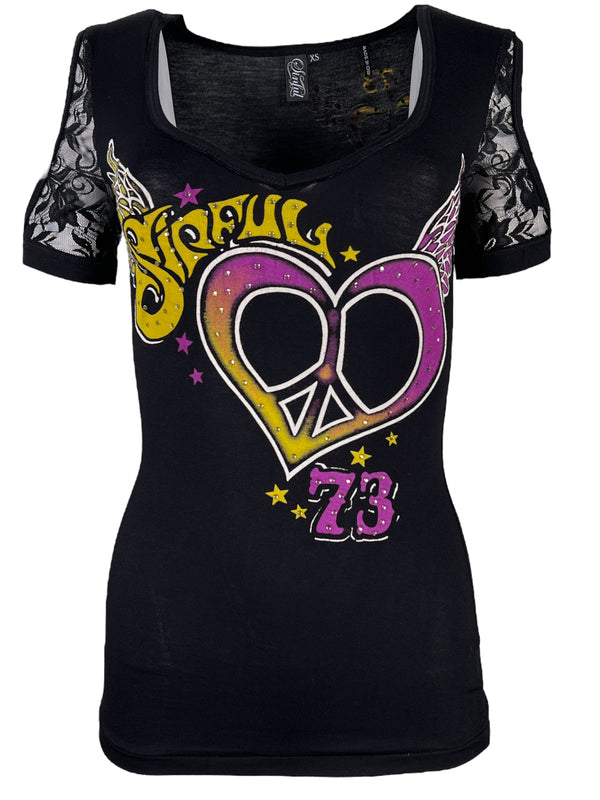 Sinful By Affliction Women's T-shirt Vertigo  =