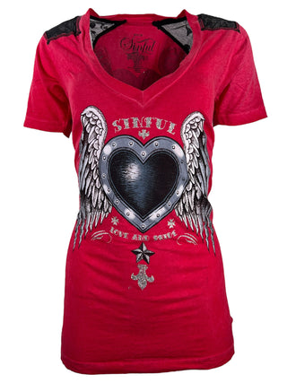 Sinful By Affliction Women's T-shirt Metal Heart