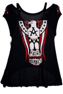 Sinful By Affliction Women's T-shirt Shoulder Cold Top Freeide  =