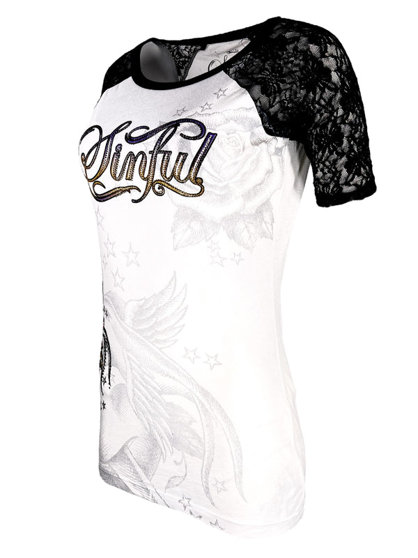 Sinful by Affliction Women's T-shirt Herbal =