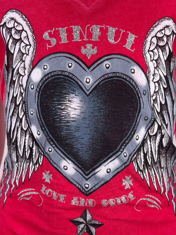 Sinful By Affliction Women's T-shirt Metal Heart =