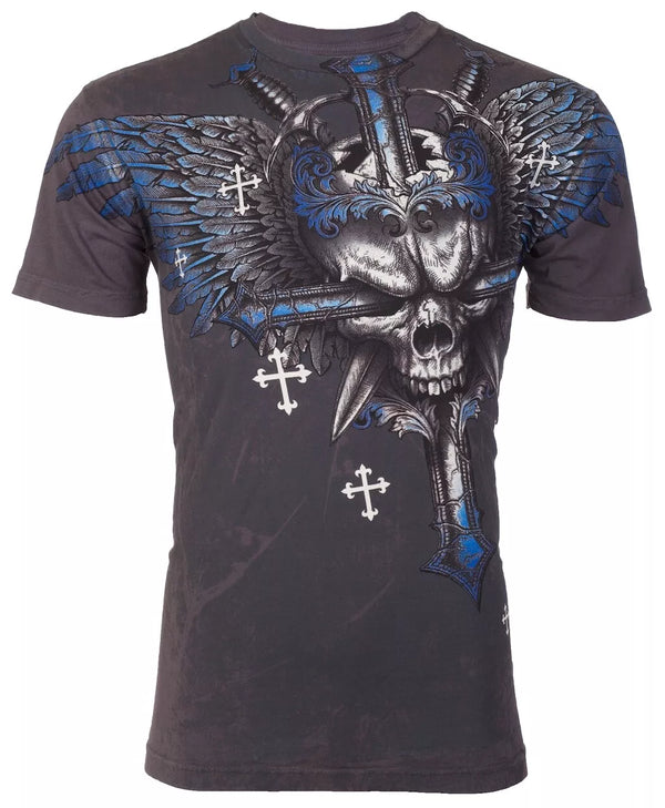 ARCHAIC by AFFLICTION Charcoal GRAVE KILLER Short Sleeve Slim Fit Y2K T-shirt