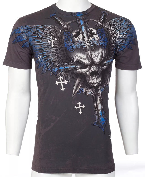 ARCHAIC by AFFLICTION Charcoal GRAVE KILLER Short Sleeve Slim Fit Y2K T-shirt