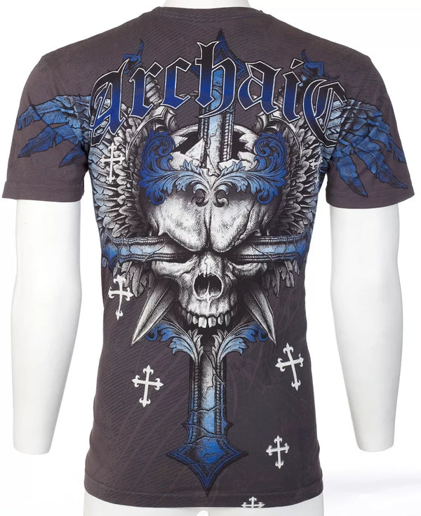 ARCHAIC by AFFLICTION Charcoal GRAVE KILLER Short Sleeve Slim Fit Y2K T-shirt