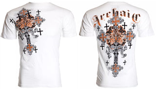 ARCHAIC by AFFLICTION White GODFREY Cross Short Sleeve Slim Fit Y2K T-shirt NWT