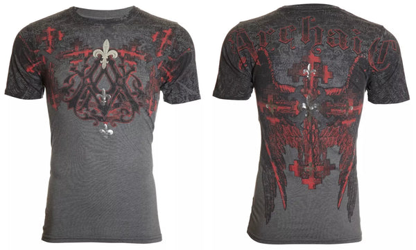 ARCHAIC by AFFLICTION Charcoal ABINGDON Short Sleeve Slim Fit Y2K T-shirt