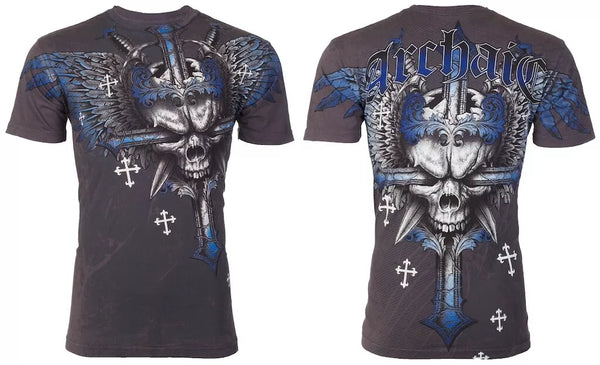 ARCHAIC by AFFLICTION Charcoal GRAVE KILLER Short Sleeve Slim Fit Y2K T-shirt