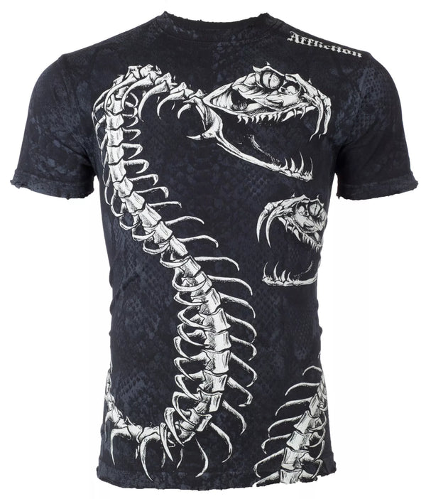 $58 AFFLICTION Black SKELETAL SNAKE Short Sleeve Slim Fit Y2K T-shirt NWT ++