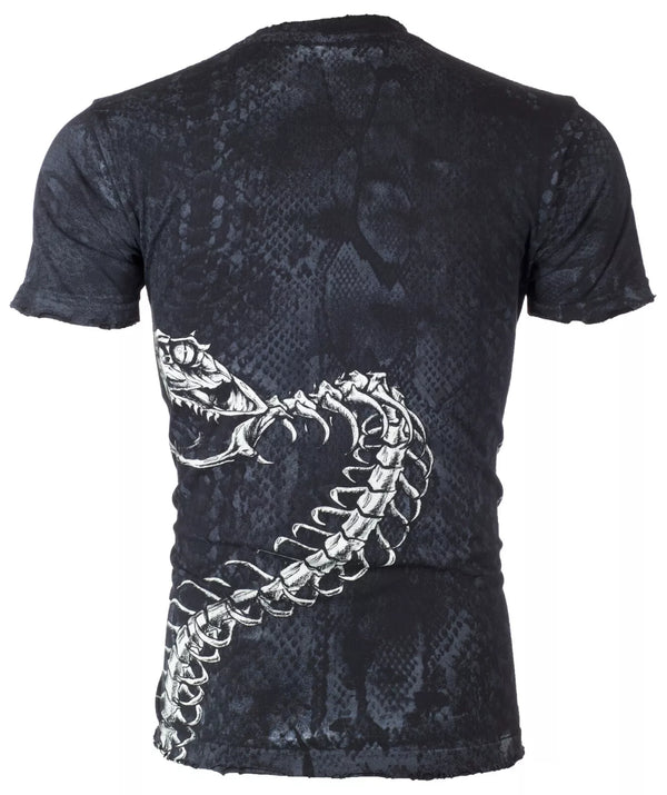 $58 AFFLICTION Black SKELETAL SNAKE Short Sleeve Slim Fit Y2K T-shirt NWT ++