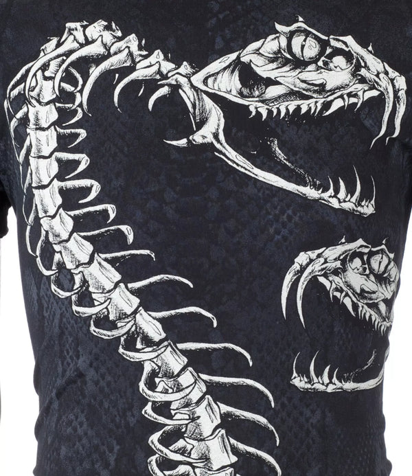 $58 AFFLICTION Black SKELETAL SNAKE Short Sleeve Slim Fit Y2K T-shirt NWT ++