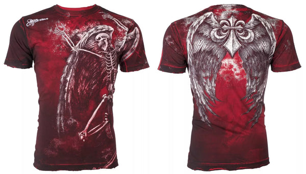 $58 AFFLICTION Red RELINQUISH Short Sleeve Slim Fit Y2K T-shirt MMA ELITE NWT ++