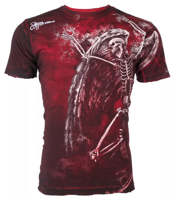 $58 AFFLICTION Red RELINQUISH Short Sleeve Slim Fit Y2K T-shirt MMA ELITE NWT ++