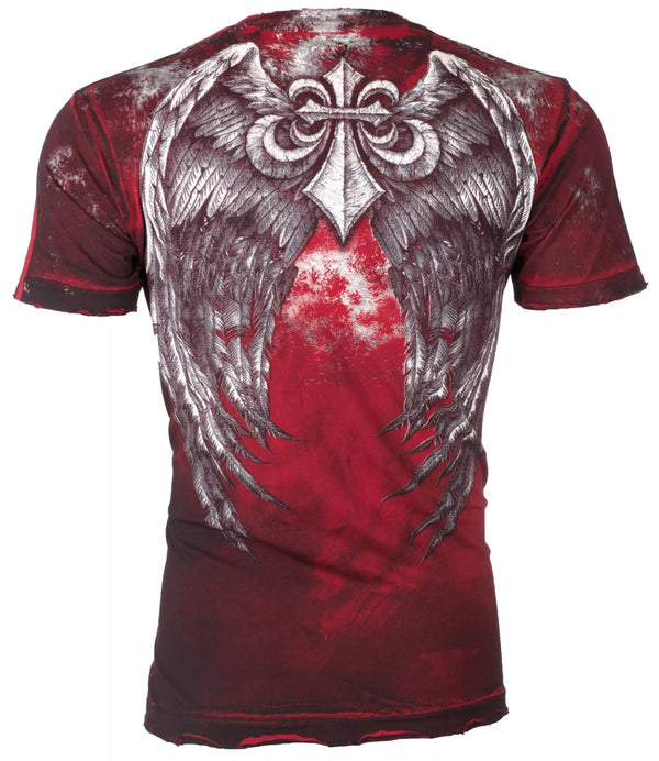 $58 AFFLICTION Red RELINQUISH Short Sleeve Slim Fit Y2K T-shirt MMA ELITE NWT ++