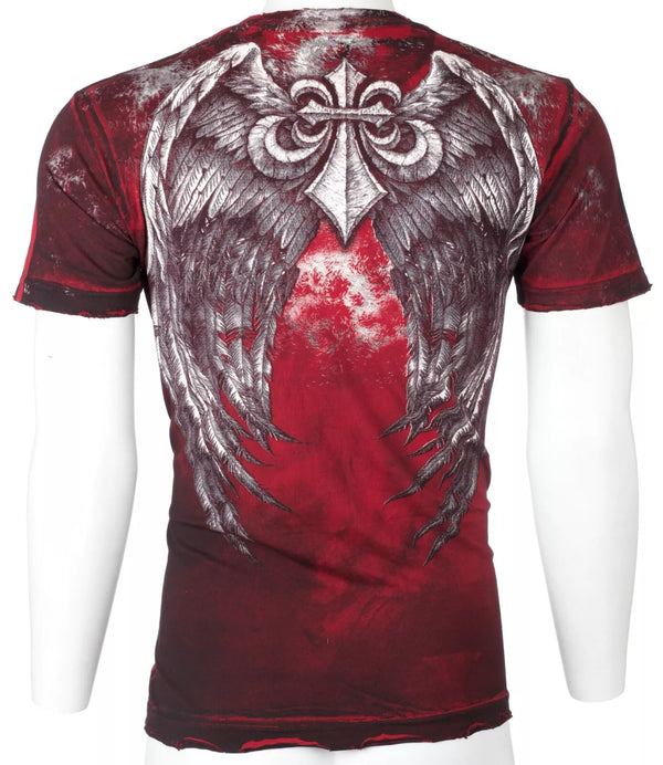 $58 AFFLICTION Red RELINQUISH Short Sleeve Slim Fit Y2K T-shirt MMA ELITE NWT ++