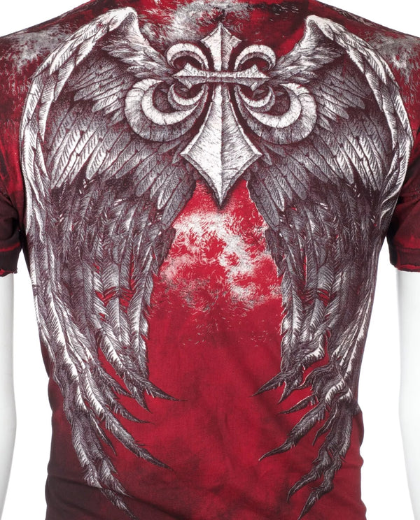 $58 AFFLICTION Red RELINQUISH Short Sleeve Slim Fit Y2K T-shirt MMA ELITE NWT ++