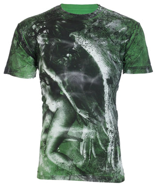 $62 AFFLICTION Green LUCINDA ANGEL Short Sleeve Slim Fit Y2K T-shirt NWT ++