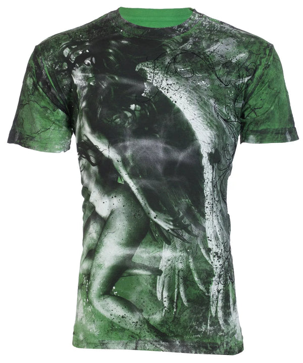 $62 AFFLICTION Green LUCINDA ANGEL Short Sleeve Slim Fit Y2K T-shirt NWT ++