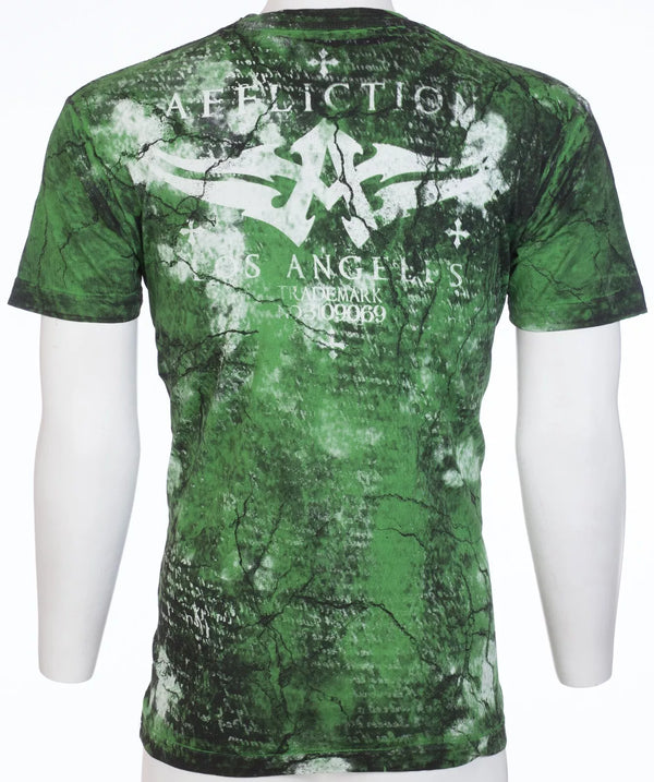 $62 AFFLICTION Green LUCINDA ANGEL Short Sleeve Slim Fit Y2K T-shirt NWT ++