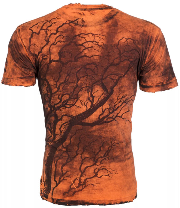 $62 AFFLICTION Orange GRAVE ANGEL Short Sleeve Slim Fit Y2K T-shirt NWT ++