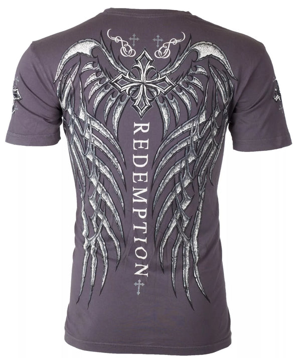 ARCHAIC by AFFLICTION Grey SPINE WINGS Short Sleeve Slim Fit Y2K T-shirt NWT