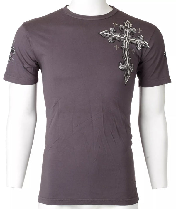 ARCHAIC by AFFLICTION Grey SPINE WINGS Short Sleeve Slim Fit Y2K T-shirt NWT