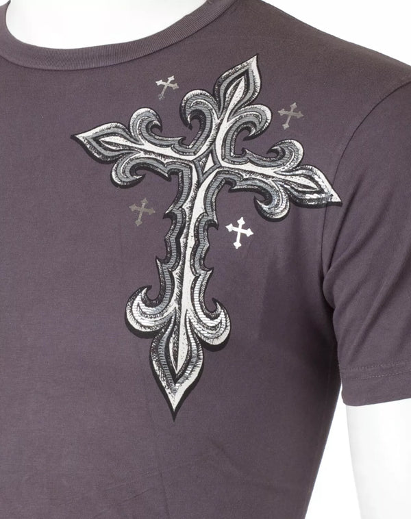 ARCHAIC by AFFLICTION Grey SPINE WINGS Short Sleeve Slim Fit Y2K T-shirt NWT