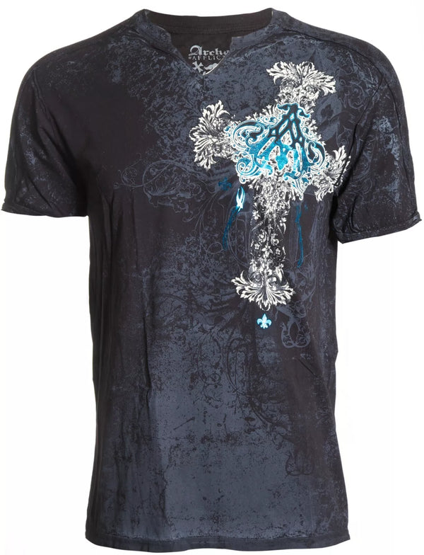 ARCHAIC by AFFLICTION Black MAUSOLEUM Short Sleeve Slim Fit Y2K T-shirt NWT
