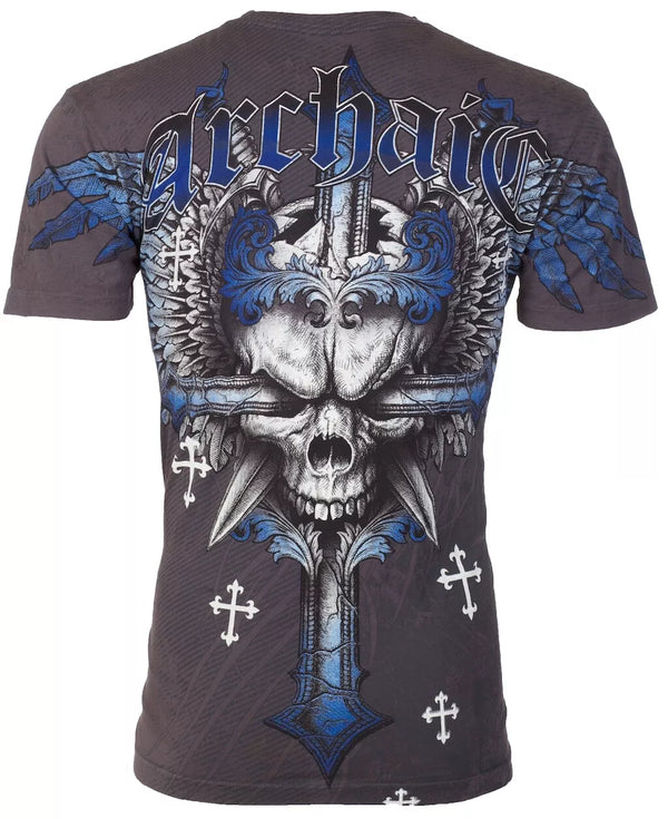 ARCHAIC by AFFLICTION Charcoal GRAVE KILLER Short Sleeve Slim Fit Y2K T-shirt