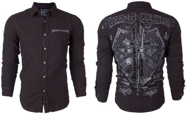 XTREME COUTURE Men's Long Sleeve Rattle Button Down Shirt