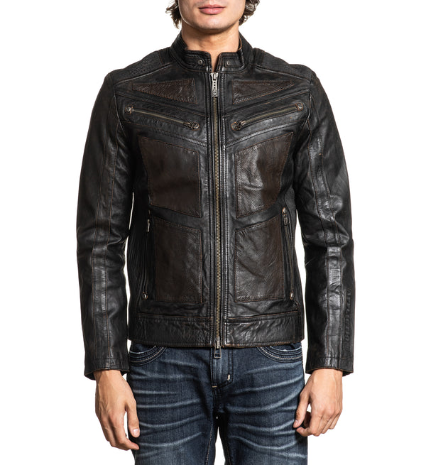 AFFLICTION Leather FIRE HORSE MEN'S JACKET Black