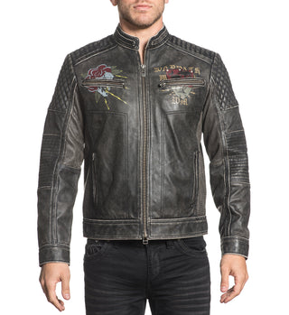 AFFLICTION Leather FAST MOTORS JACKET Limited Edition Black Vintage ^^