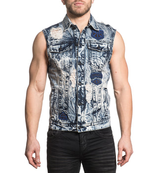 AFFLICTION GAUNTLET TRUCKER VEST MEN'S JACKET BLUE