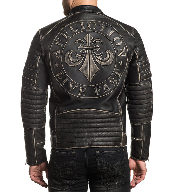 AFFLICTION Men's Leather Jacket SOCIALIST JACKET Black Biker