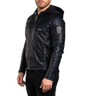Affliction Men's Jacket Leather RUINS Hooded Biker Skull Black ^^^^^^