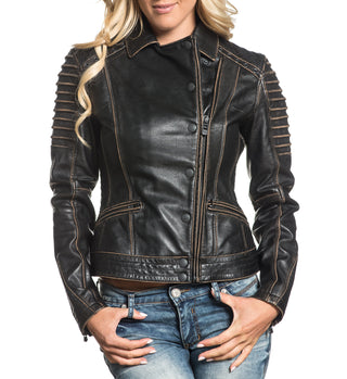 AFFLICTION Leather TRUE DESTINY WOMEN'S JACKET Black