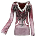 Affliction Women's Hoodie Sweat Shirt Top ALLISON Pink Wings Biker