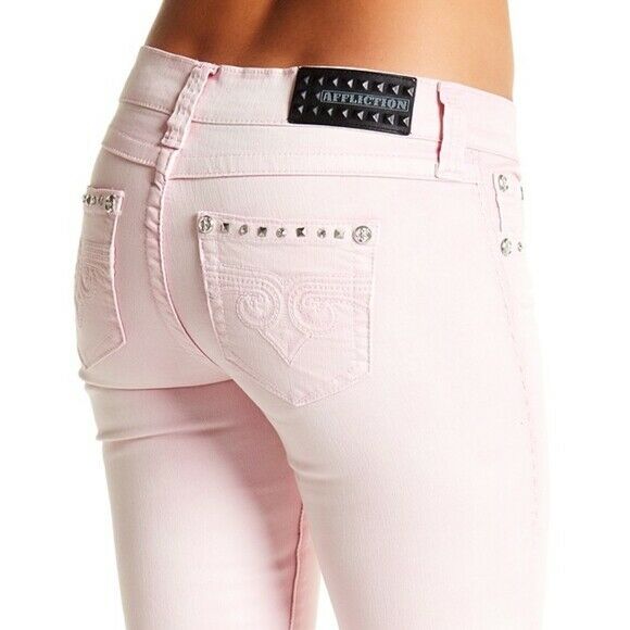 AFFLICTION Women's Denim Jeans Raquel Maxine Pink Embroidered Buckle B35