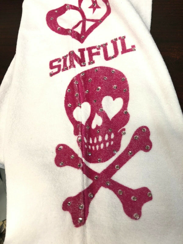 Sinful AFFLICTION Women's Sweatpants LUNAR Pant White Pink Skull Wings Biker