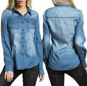 Affliction Women's Button Down Denim L/S Shirt Blue Dawn Biker