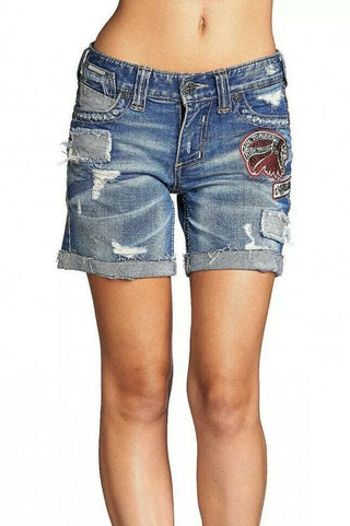 Affliction Women's Denim Shorts ERICA CLASSICO PRAGUE Denim Biker