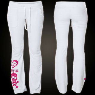 Sinful AFFLICTION Women's Sweatpants LUNAR Pant White Pink Skull Wings Biker