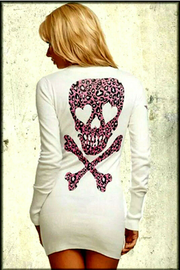 Sinful AFFLICTION Women's Top AVERY SWEATER DRESS Top Skull Wings Biker