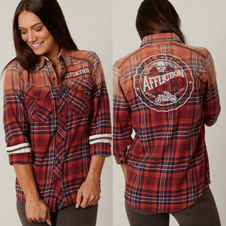 Affliction Womens L/S Button Down LUSH LIFE L/S WOVEN Embroidered BIKE